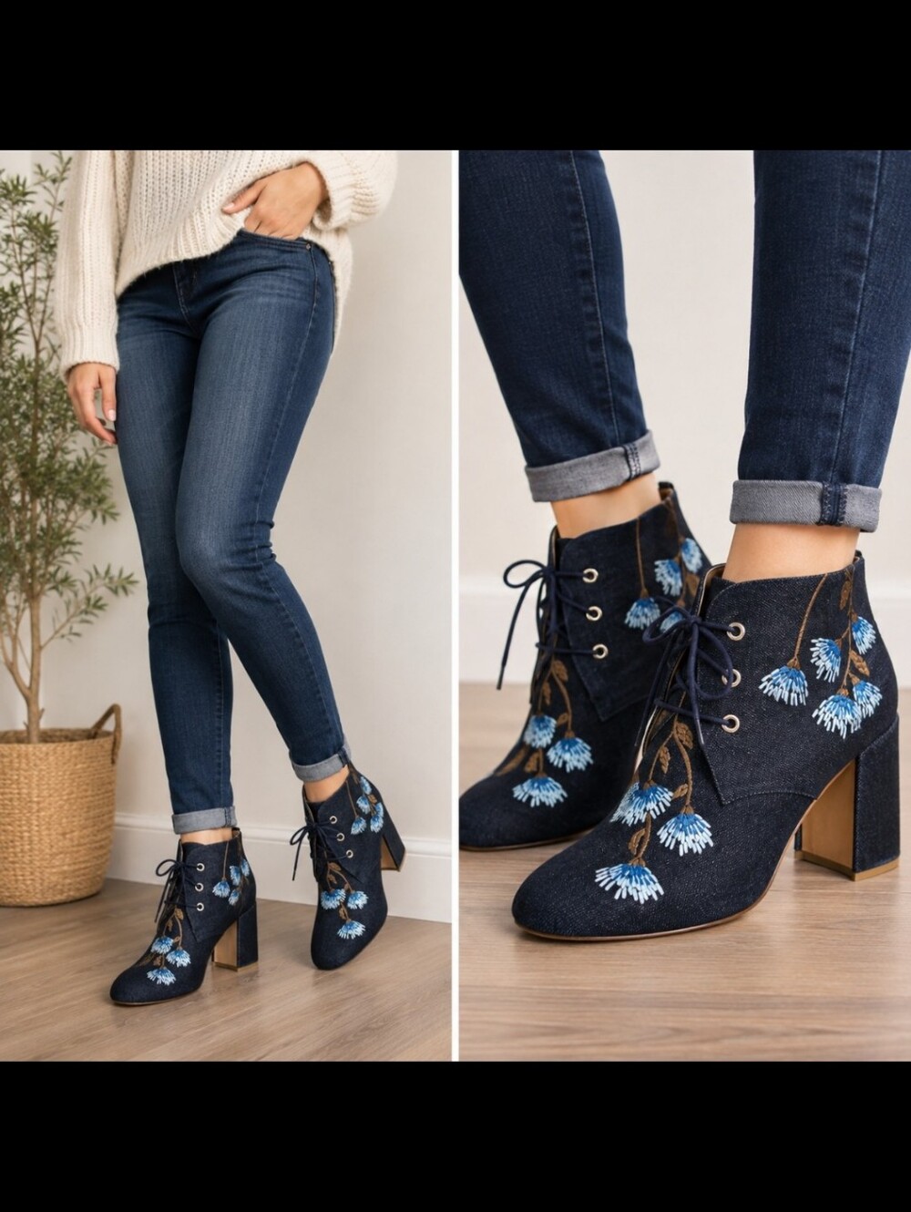 Laurence Dacade Belen Floral Embroidered Denim Booties Italy EU 42 US 10-10.5 - Picture 15 of 15